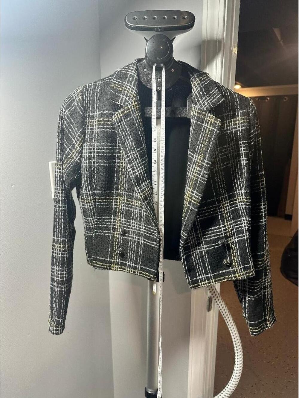 Slate & Willow Plaid Blazer & Romper Set Size S Black Gold Tweed 2 Piece Suit Ch - Picture 6 of 6